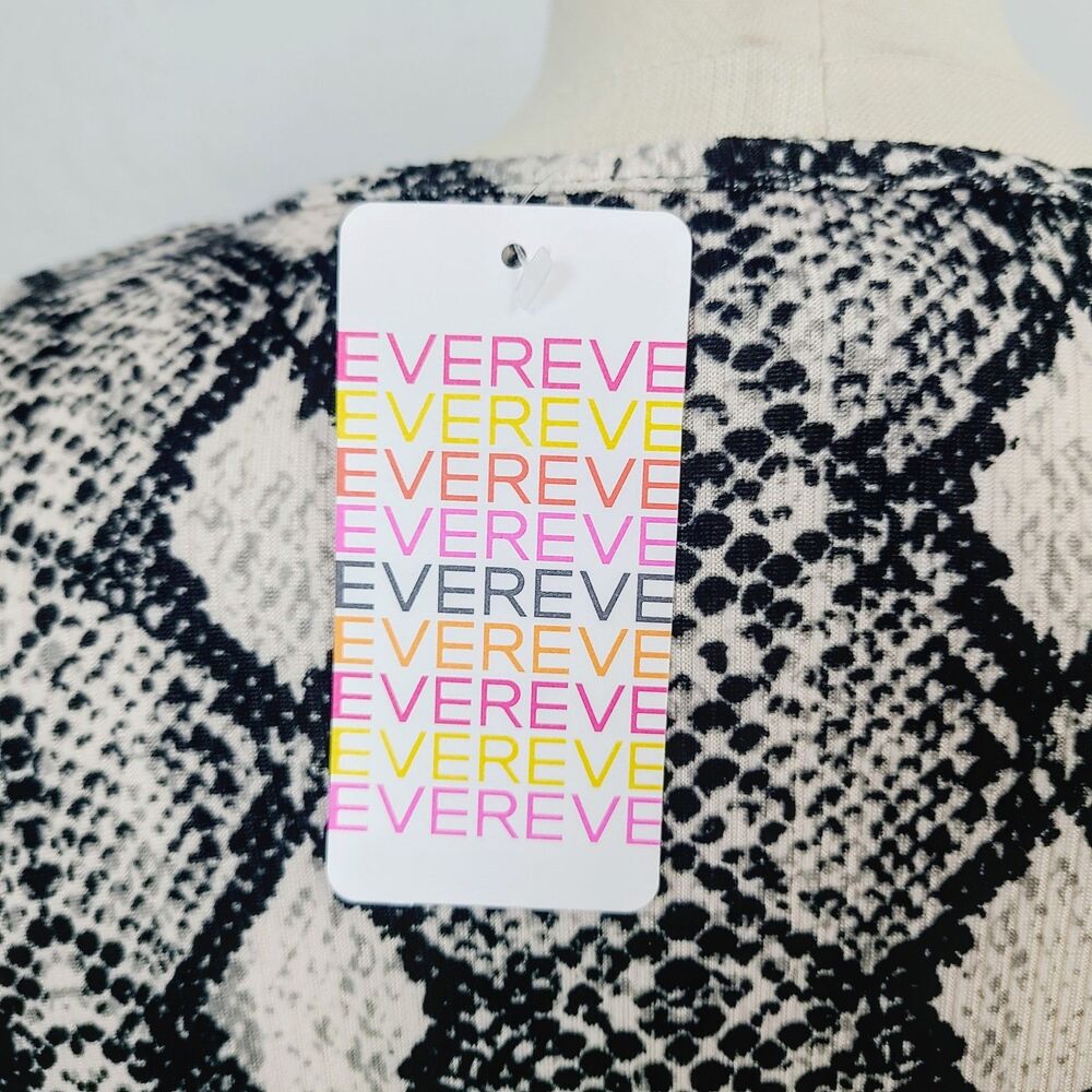 NEW Evereve Sunday In Brooklyn Top L Black Snake Print Knit Puff Sleeve Pullover - Picture 7 of 11